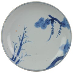 Antico piatto cinese Kosometsuke Tianqi/Chongzhen in porcellana Paesaggio invernale