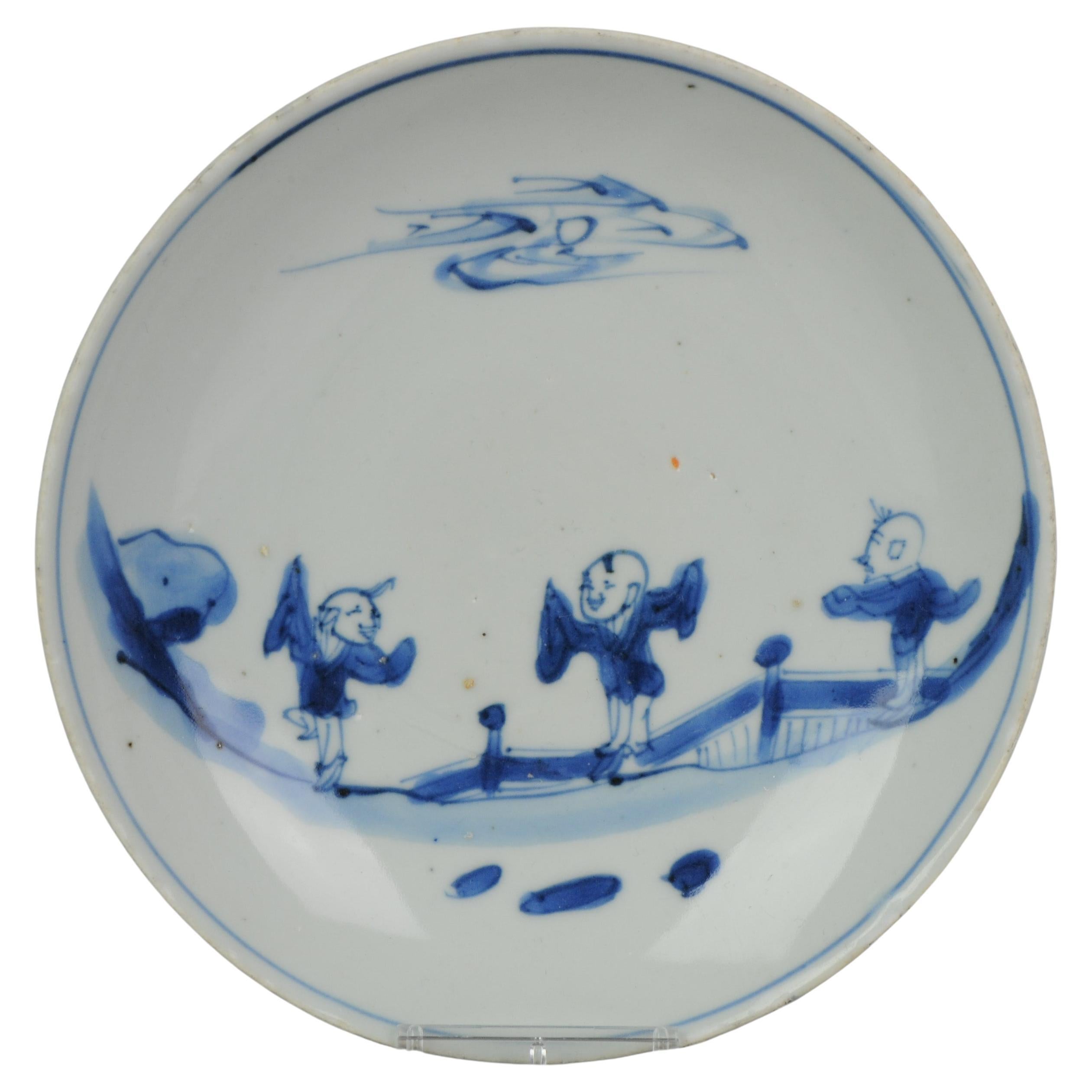 Antique Chinese Kosometsuke Tianqi/Chongzhen Porcelain Plate Boys in Landscape For Sale