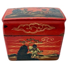 Antique Chinese Lacquer Decorated Divided Desk Box