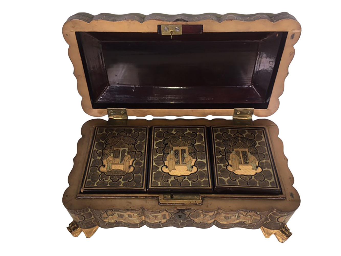 Antique Chinese Lacquer Game Set, 9 Pieces In Good Condition For Sale In Dallas, TX
