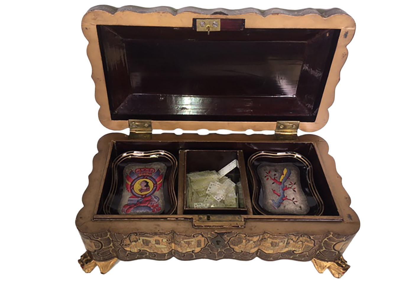 Early 19th Century Antique Chinese Lacquer Game Set, 9 Pieces For Sale