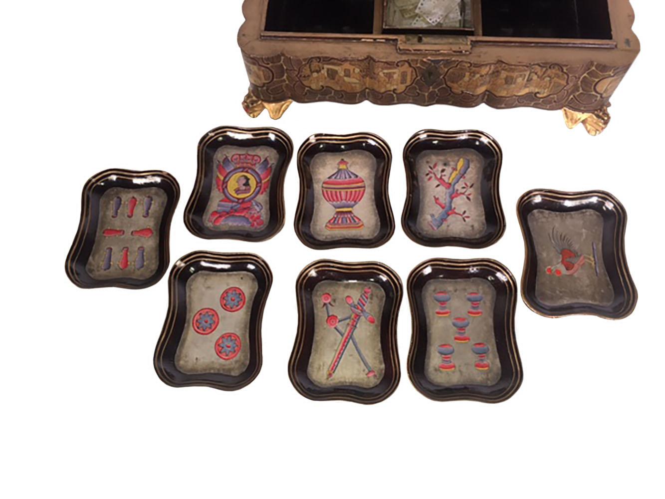 Wood Antique Chinese Lacquer Game Set, 9 Pieces For Sale