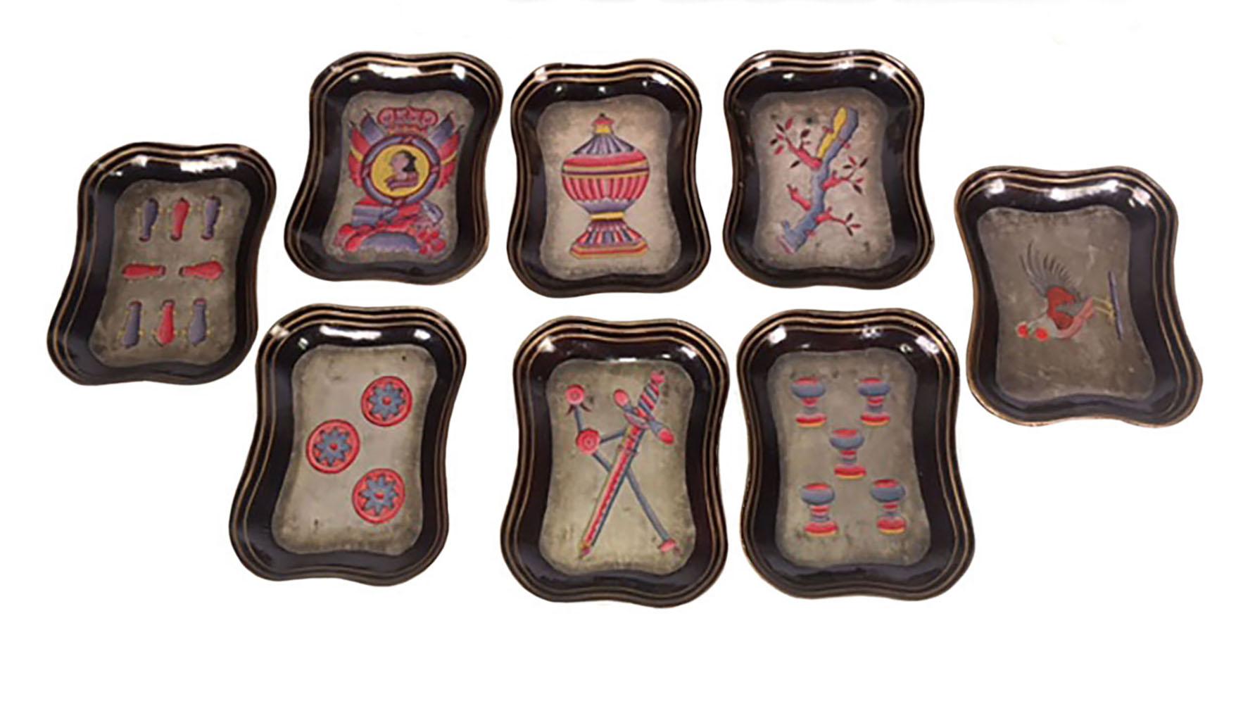 Antique Chinese Lacquer Game Set, 9 Pieces For Sale 1