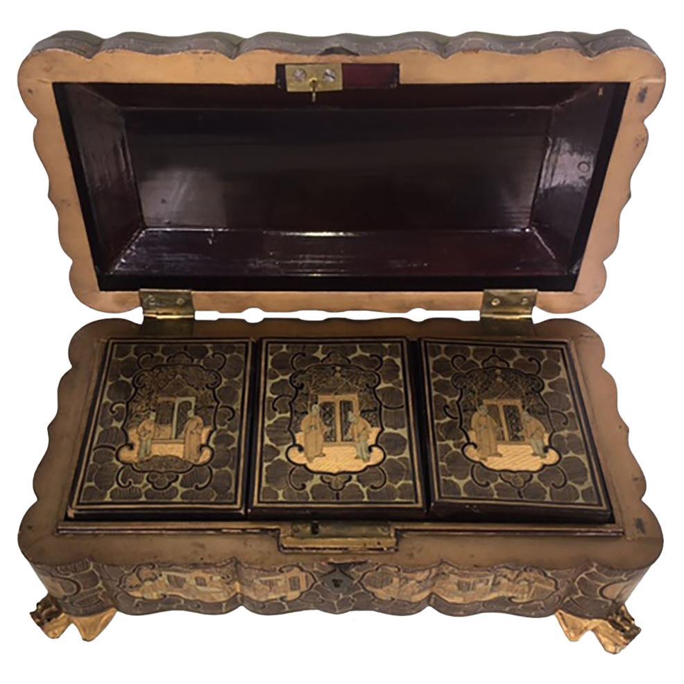 Antique Chinese Lacquer Game Set, 9 Pieces For Sale