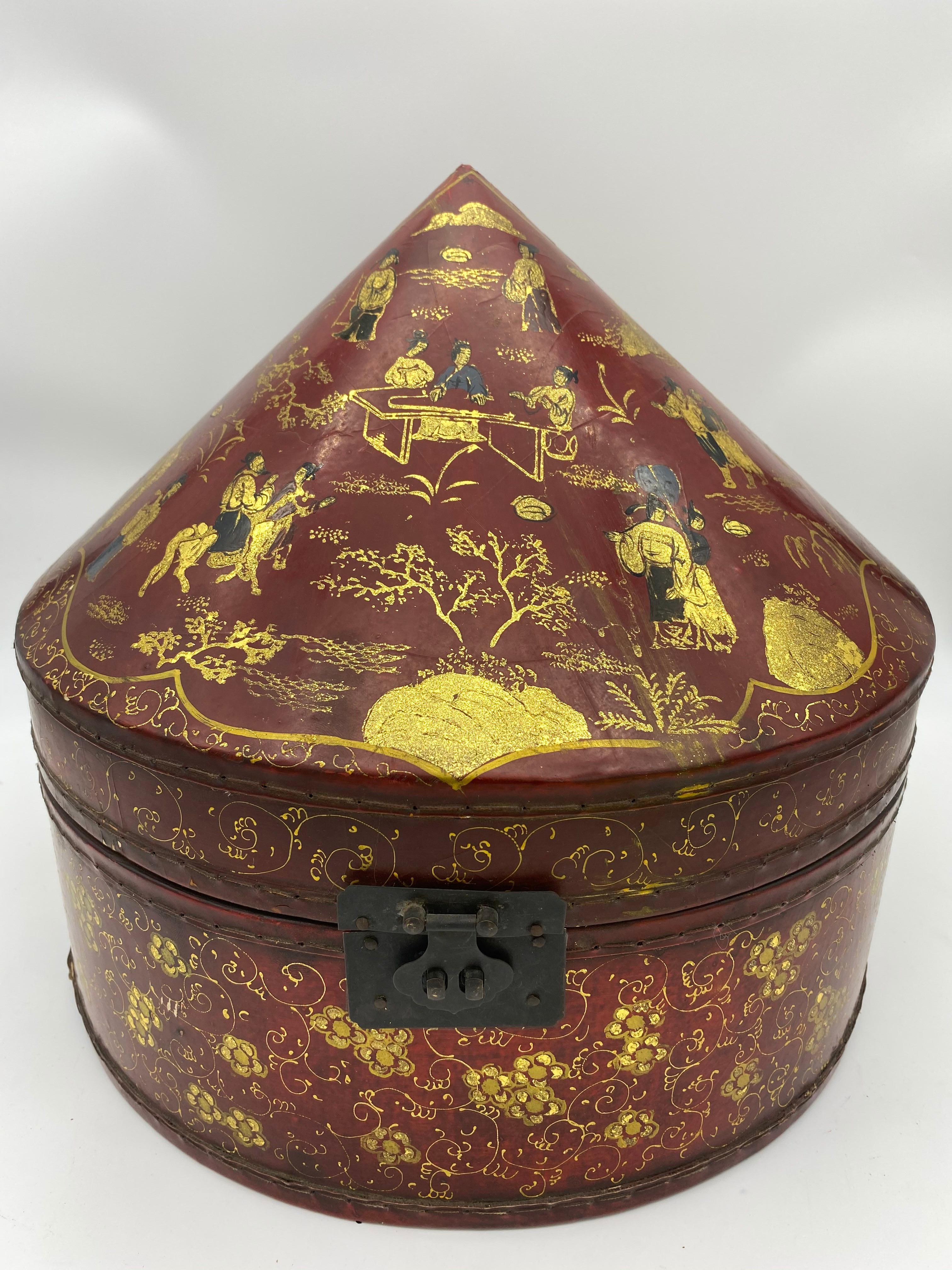 Qing Antique Chinese Lacquer Leather Hat Box