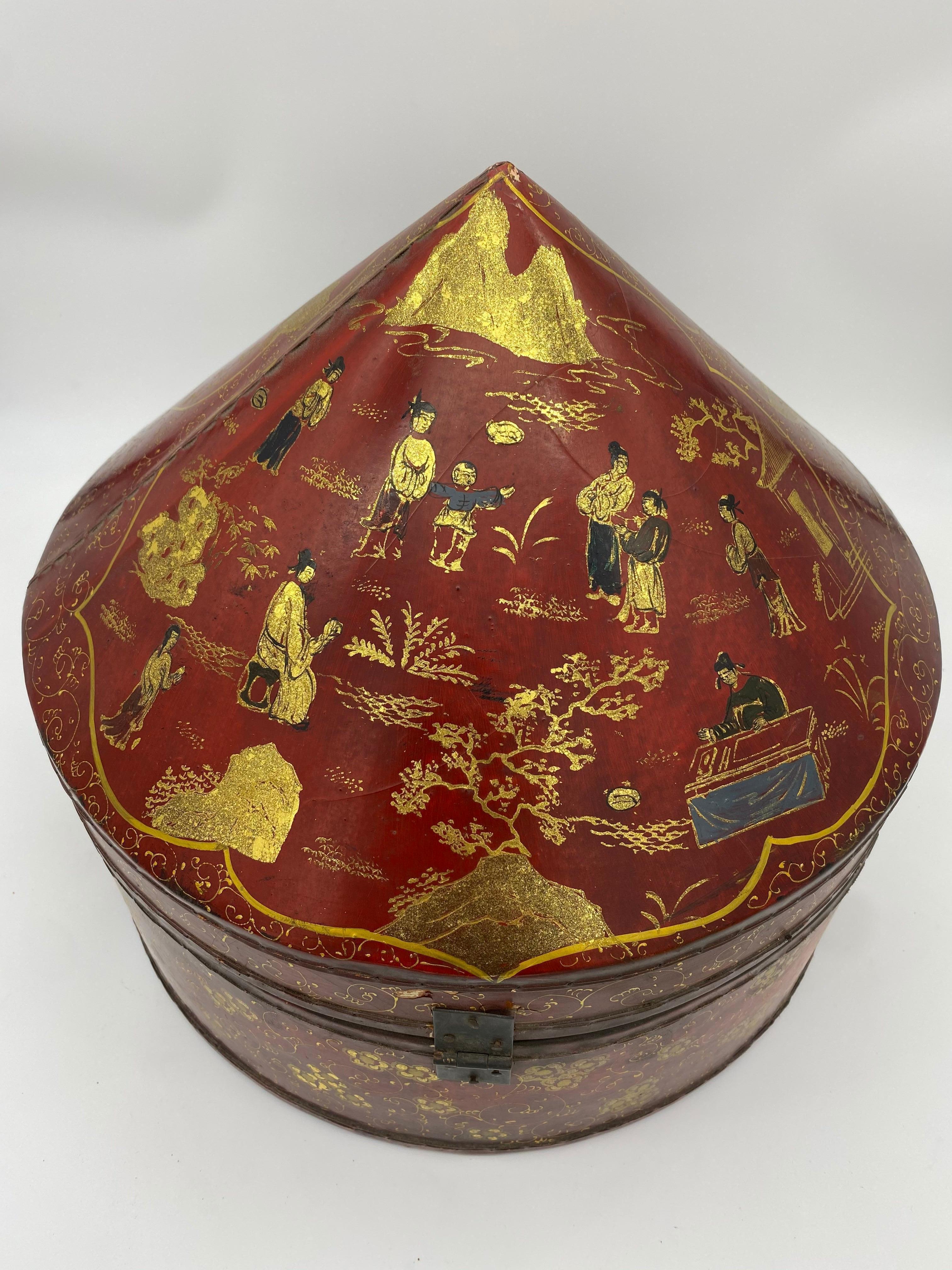 20th Century Antique Chinese Lacquer Leather Hat Box