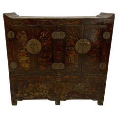 Antique Chinese Lacquer Painted Twin Cabinet/Buffet Table, Sideboard