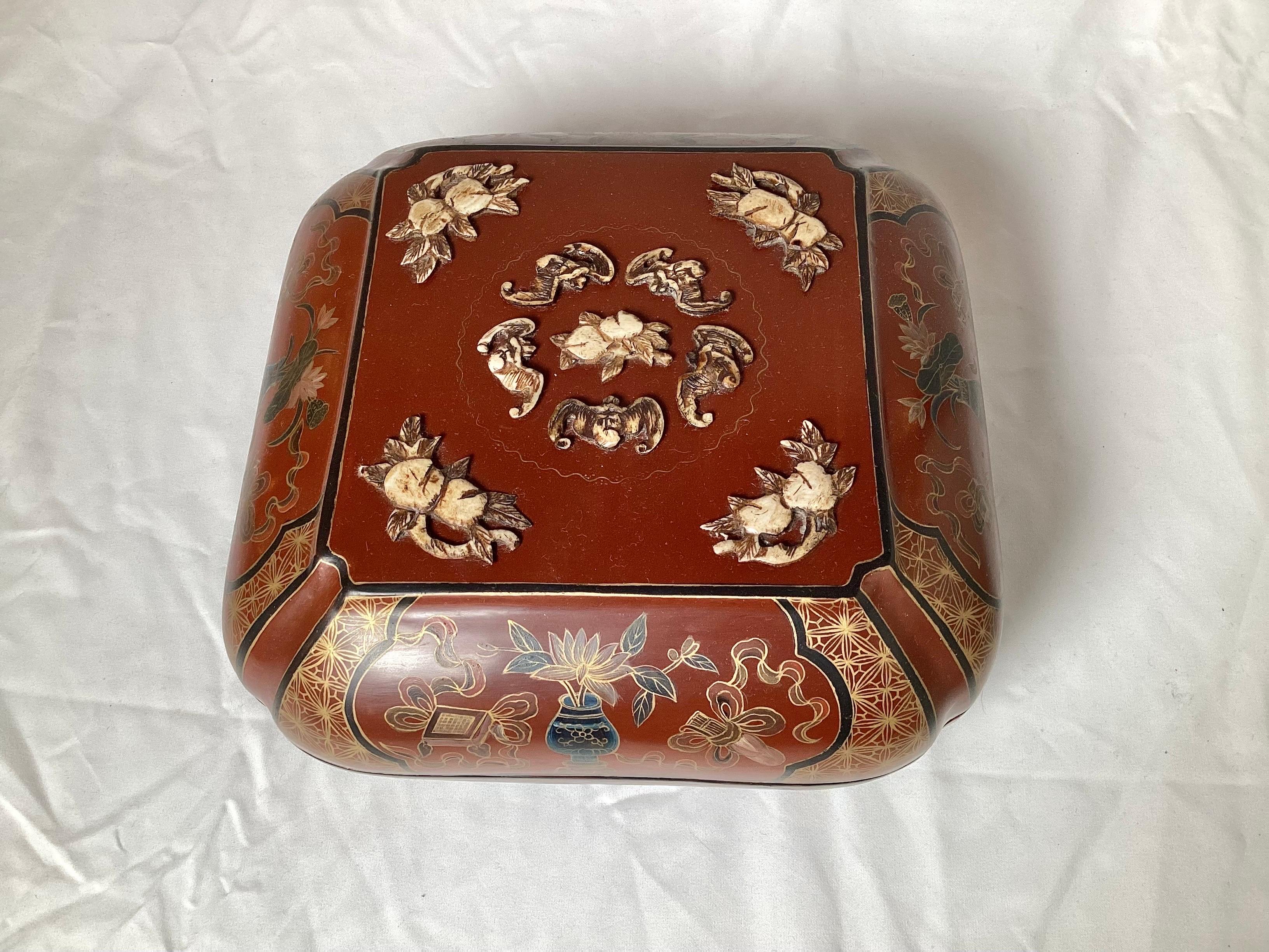 Chinoiserie Antique Chinese Lacquer Table Box 1920's For Sale