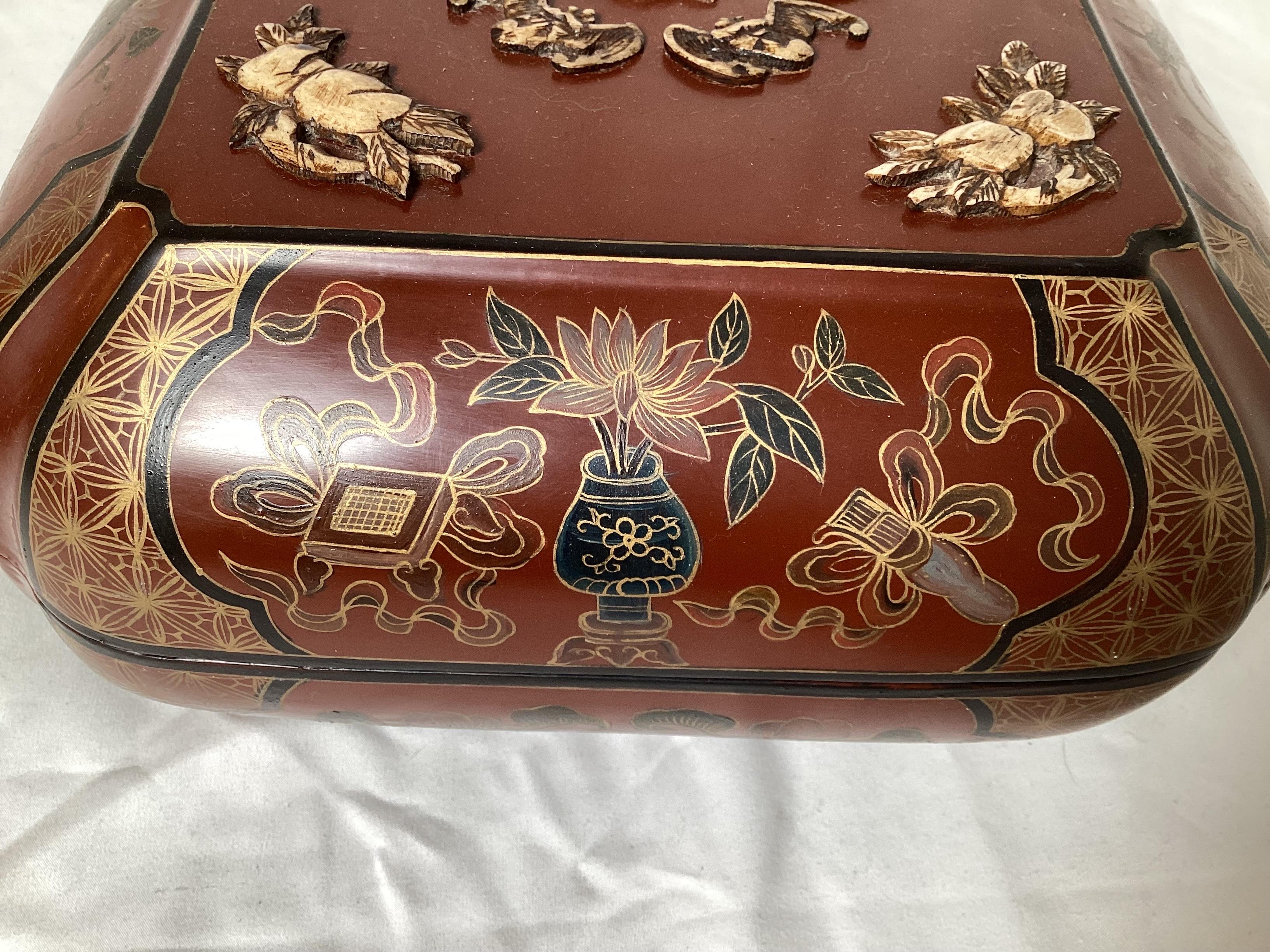 Bone Antique Chinese Lacquer Table Box 1920's For Sale