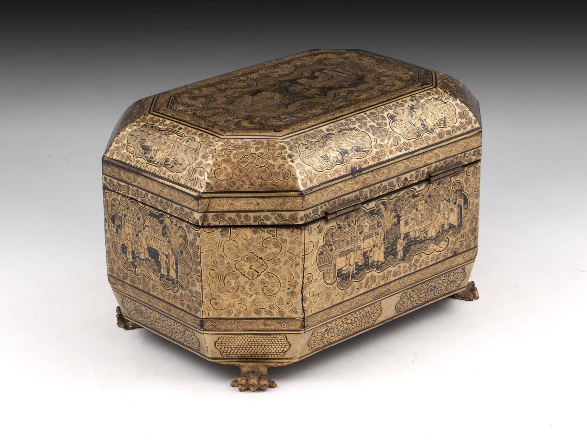 Antique Chinese Lacquer Tea Chest, 19th Century In Good Condition In Northampton, United Kingdom