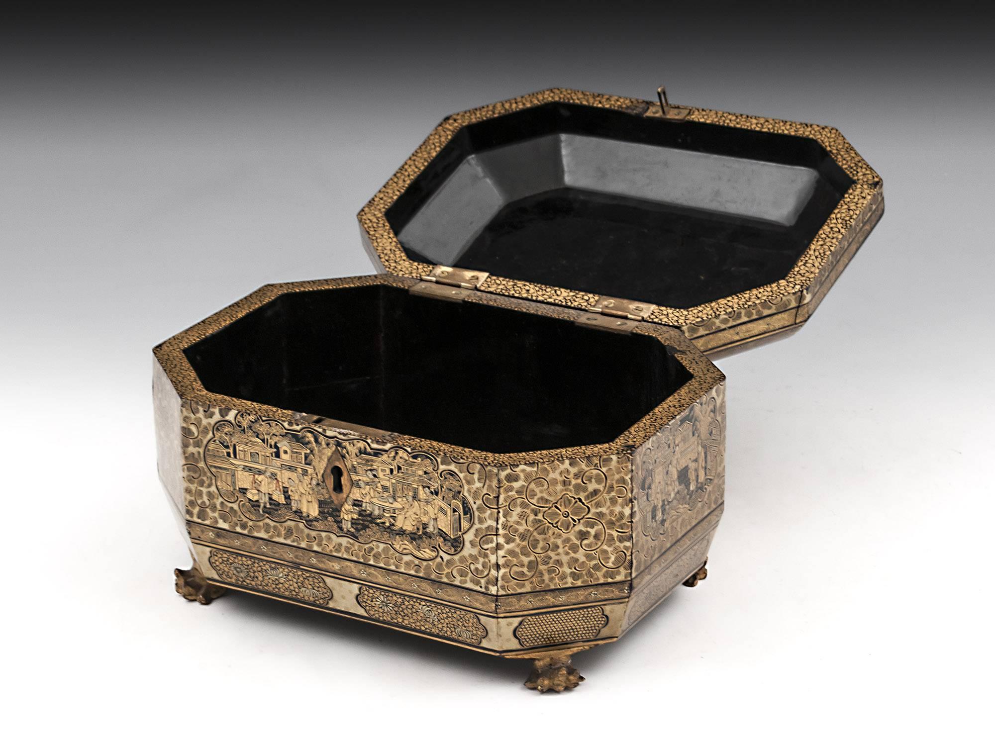 Antique Chinese Lacquer Tea Chest, 19th Century 1