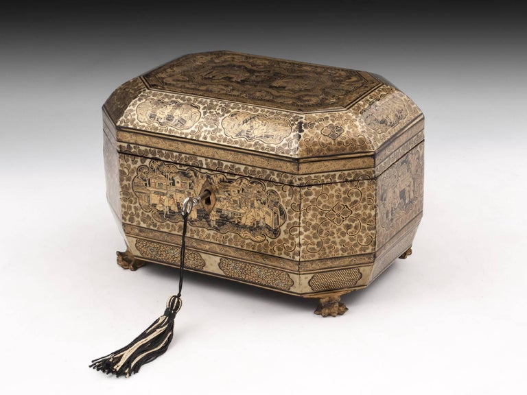 Antique Chinese Lacquer Tea Chest, 19th Century at 1stDibs