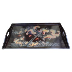 Antique Chinese Lacquer Tray With Dragons