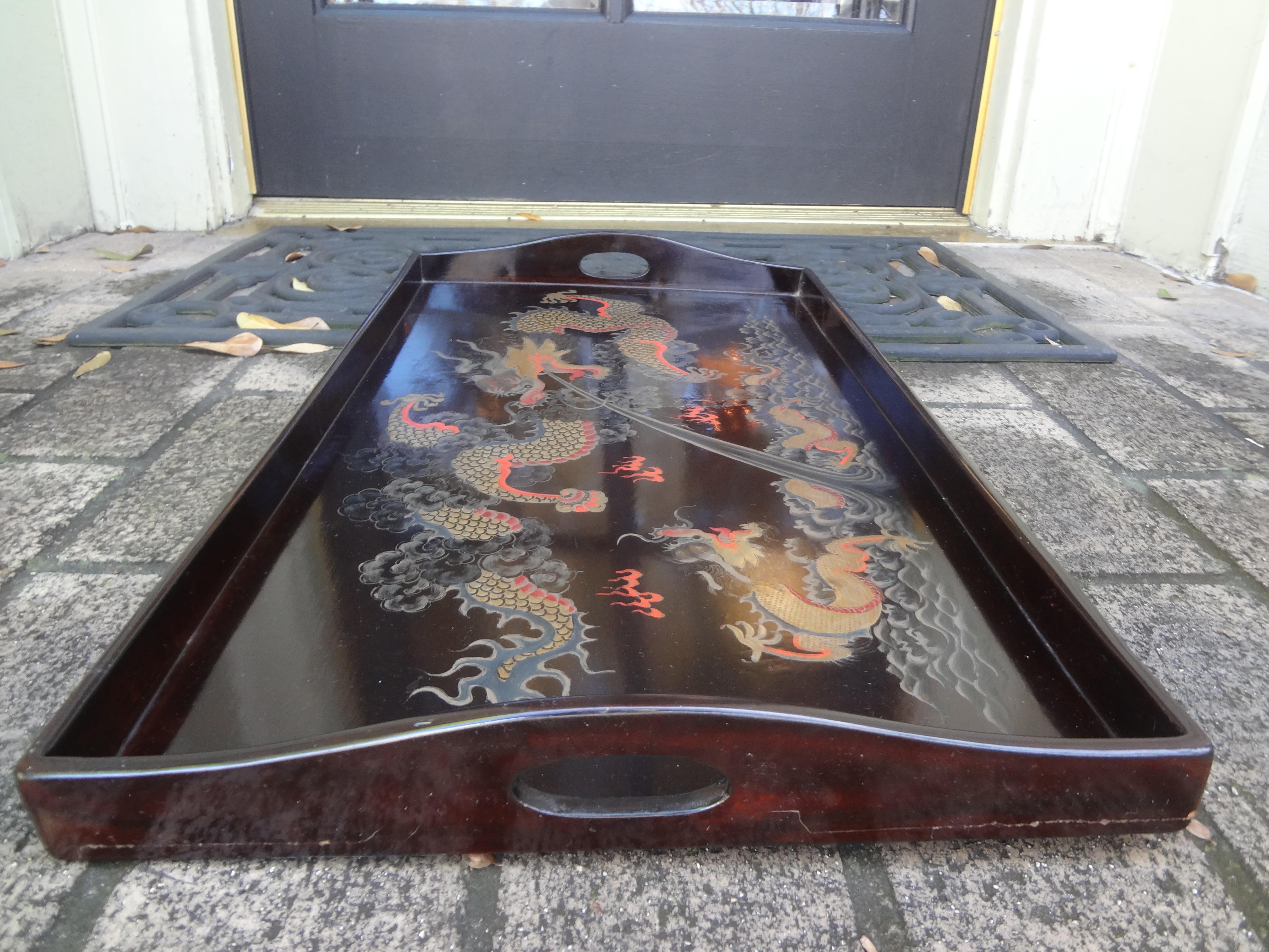 Antique Chinese Lacquer Tray With Dragons For Sale 1