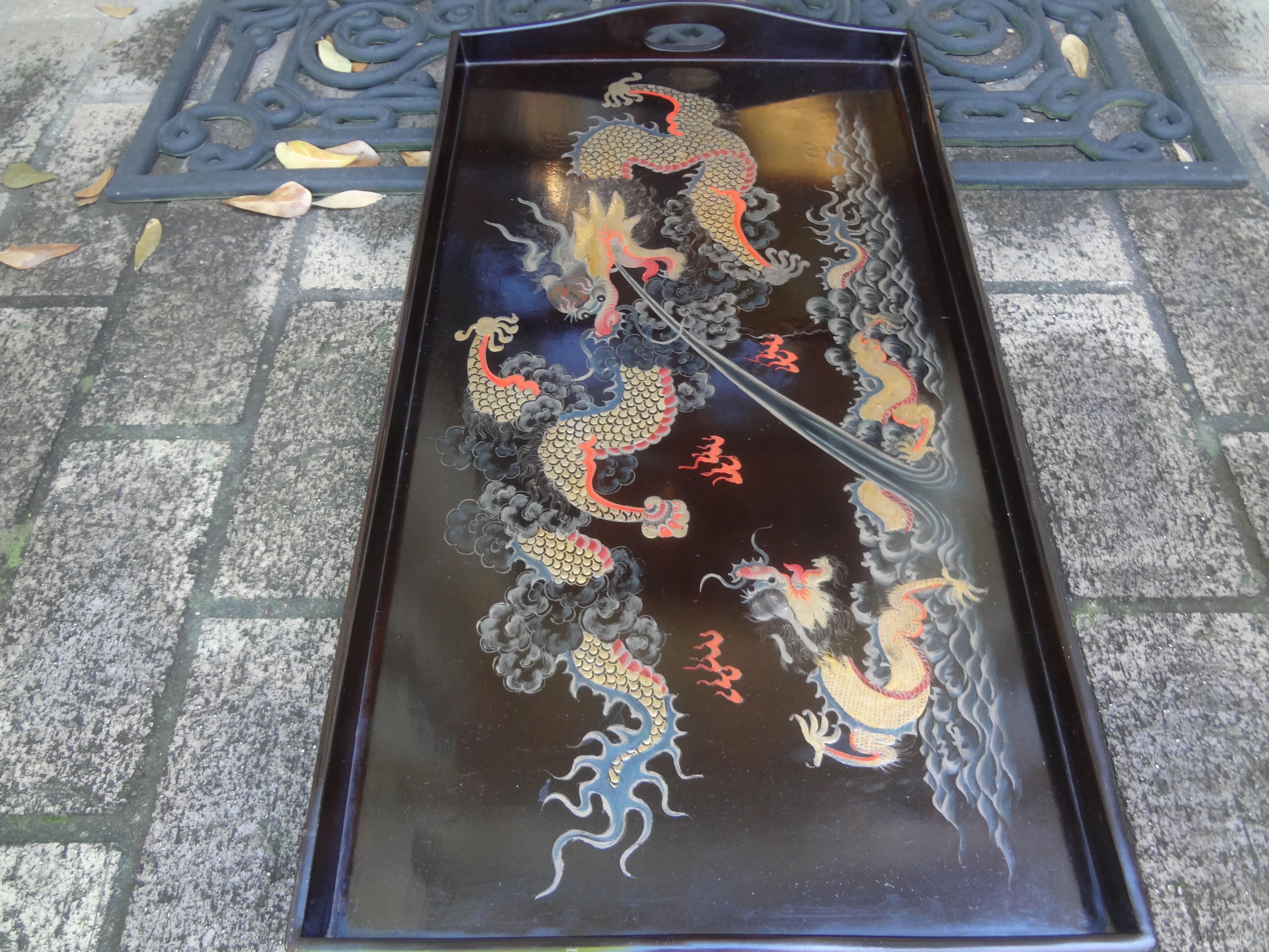 Antique Chinese Lacquer Tray With Dragons For Sale 2