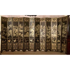 Antique Chinese Lacquered 12 Panel Screen