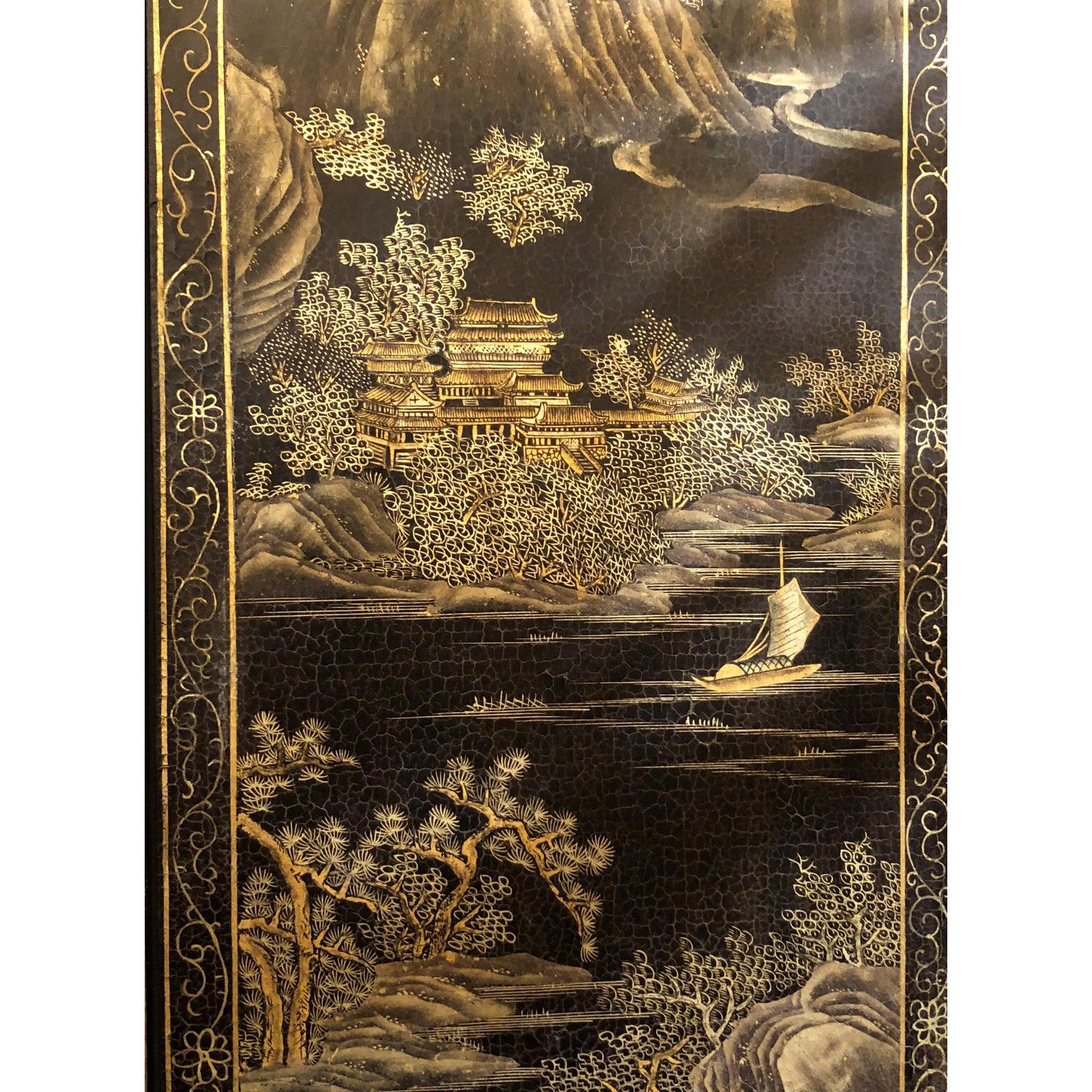 Antique Chinese Lacquered 12 Panel Screen In Good Condition In New Orleans, LA
