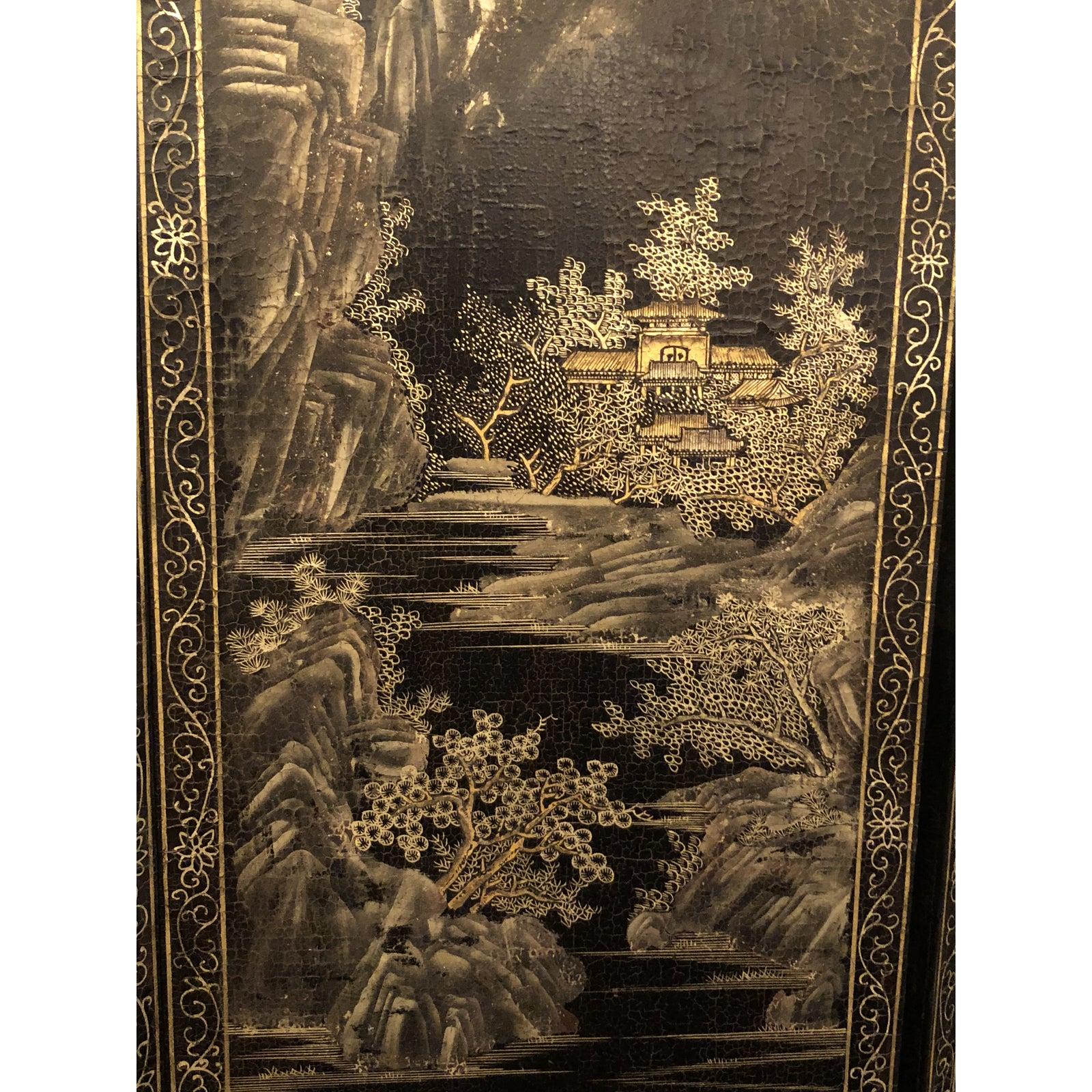 19th Century Antique Chinese Lacquered 12 Panel Screen