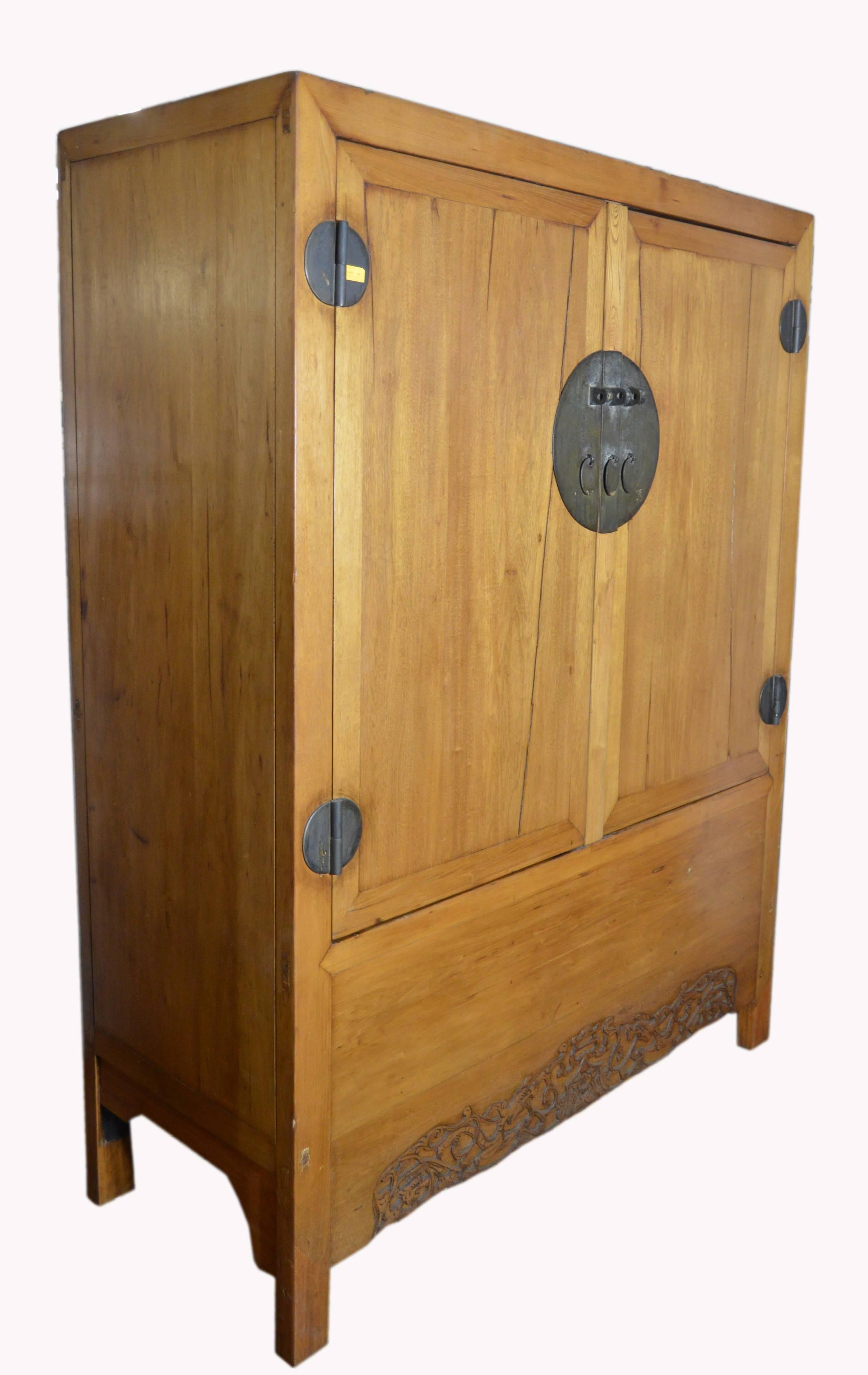 19th Century Antique Chinese Lacquered Cabinet with Doors, Drawers and Brass Hardware For Sale