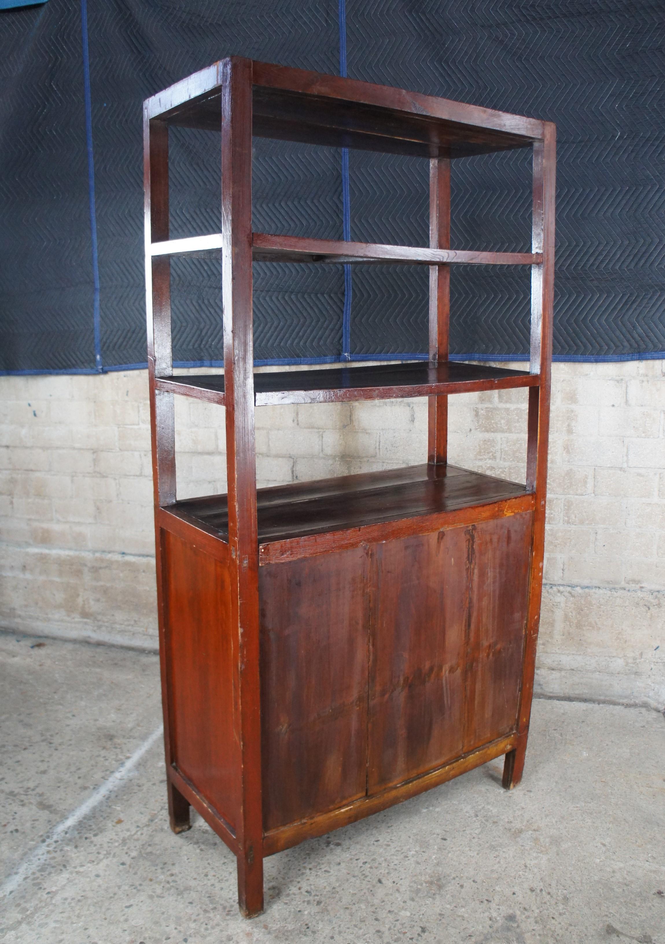 Antique Chinese Lacquered Elm Bookcase Etagere Dry Bar Cabinet Room Divider For Sale 4