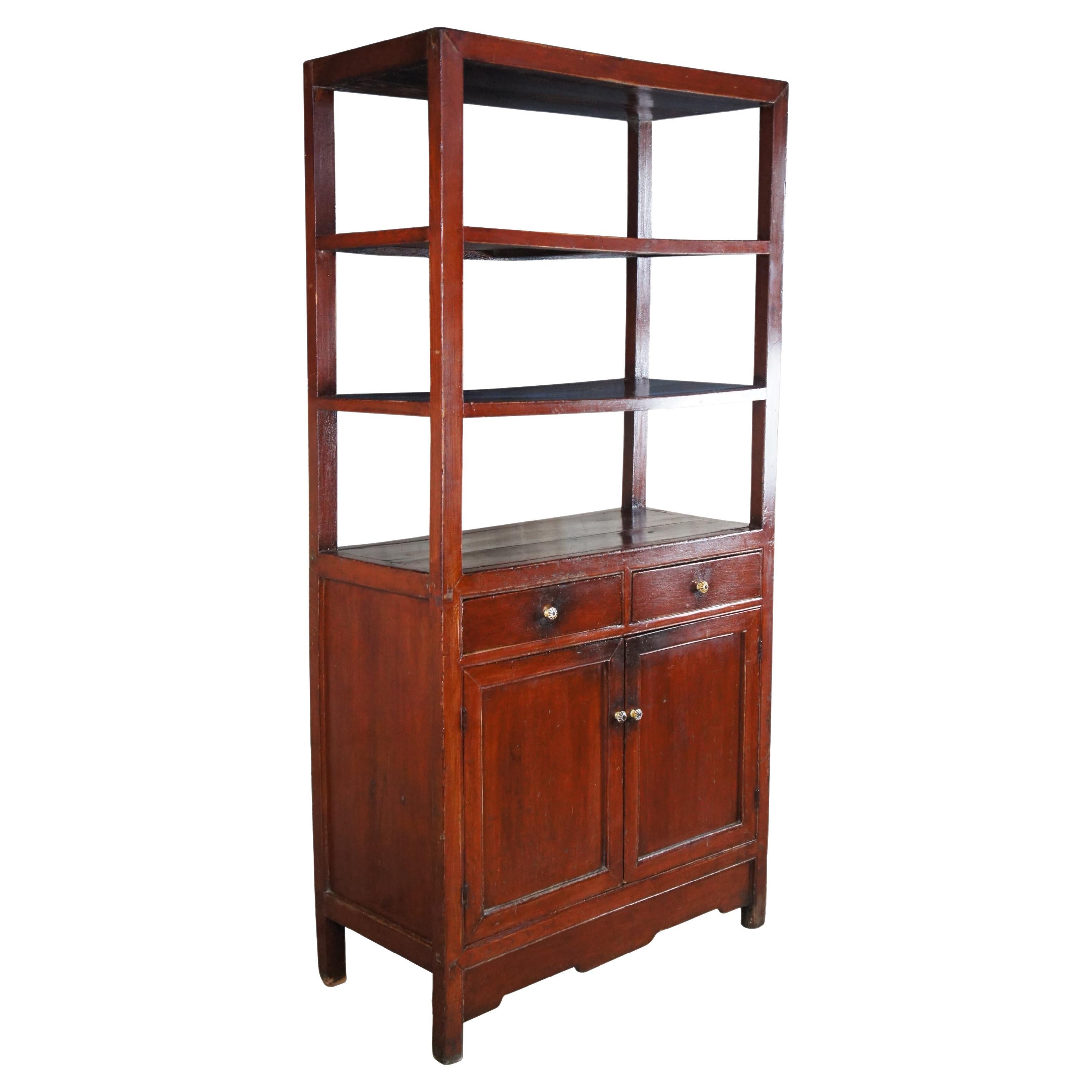 Antique Chinese Lacquered Elm Bookcase Etagere Dry Bar Cabinet Room Divider For Sale