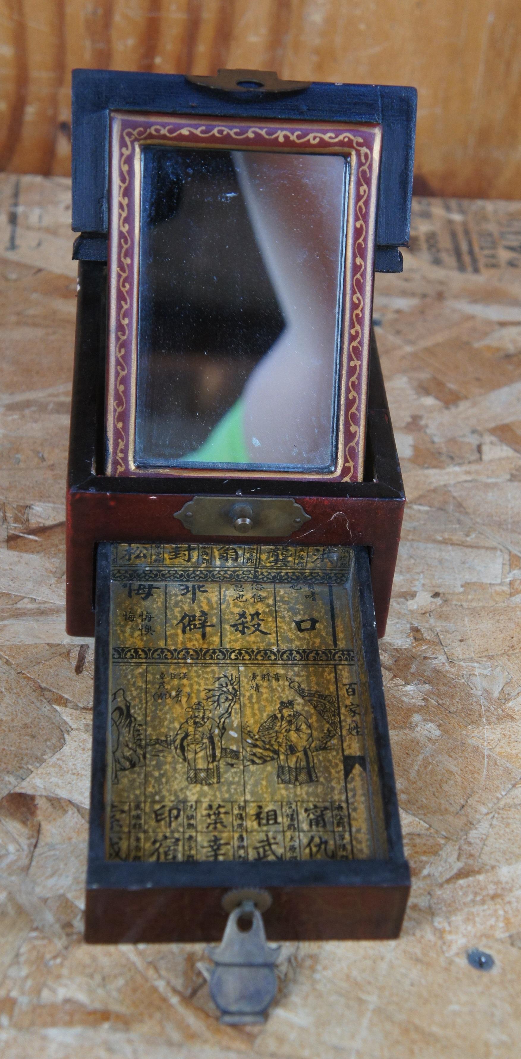 antique wooden jewelry box with mirror