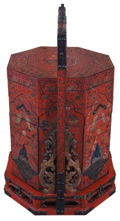 Antique Chinese Lacquered Octagonal Stacking Wedding Basket Box Tiffin