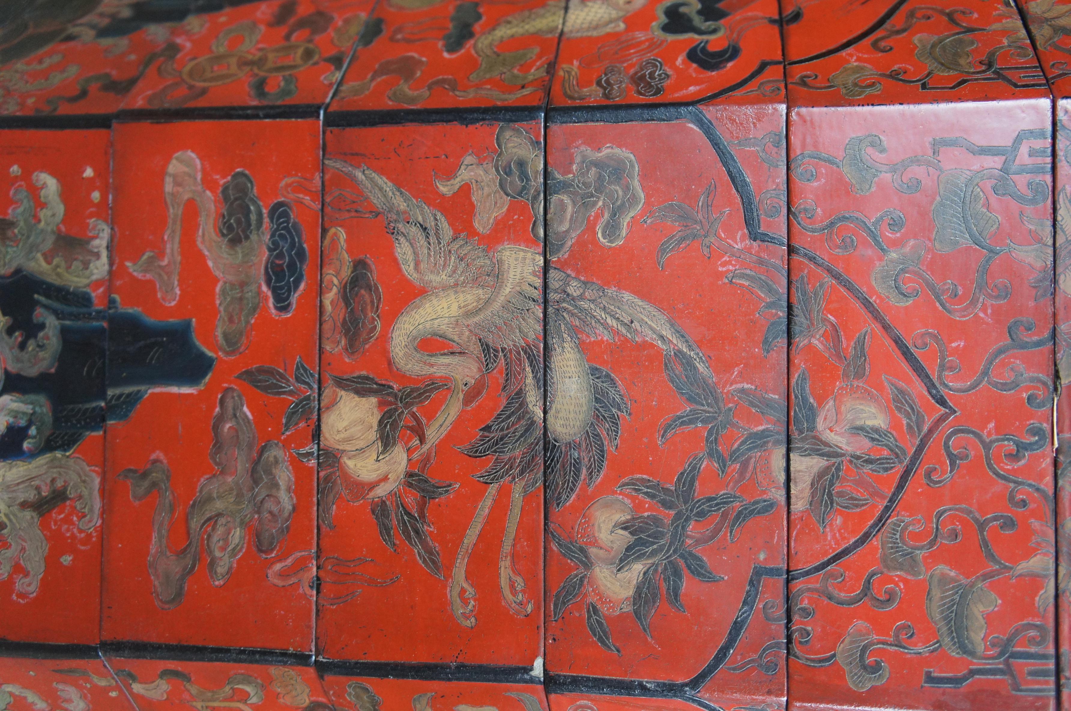 20th Century Antique Chinese Lacquered Octagonal Stacking Wedding Basket Box Tiffin