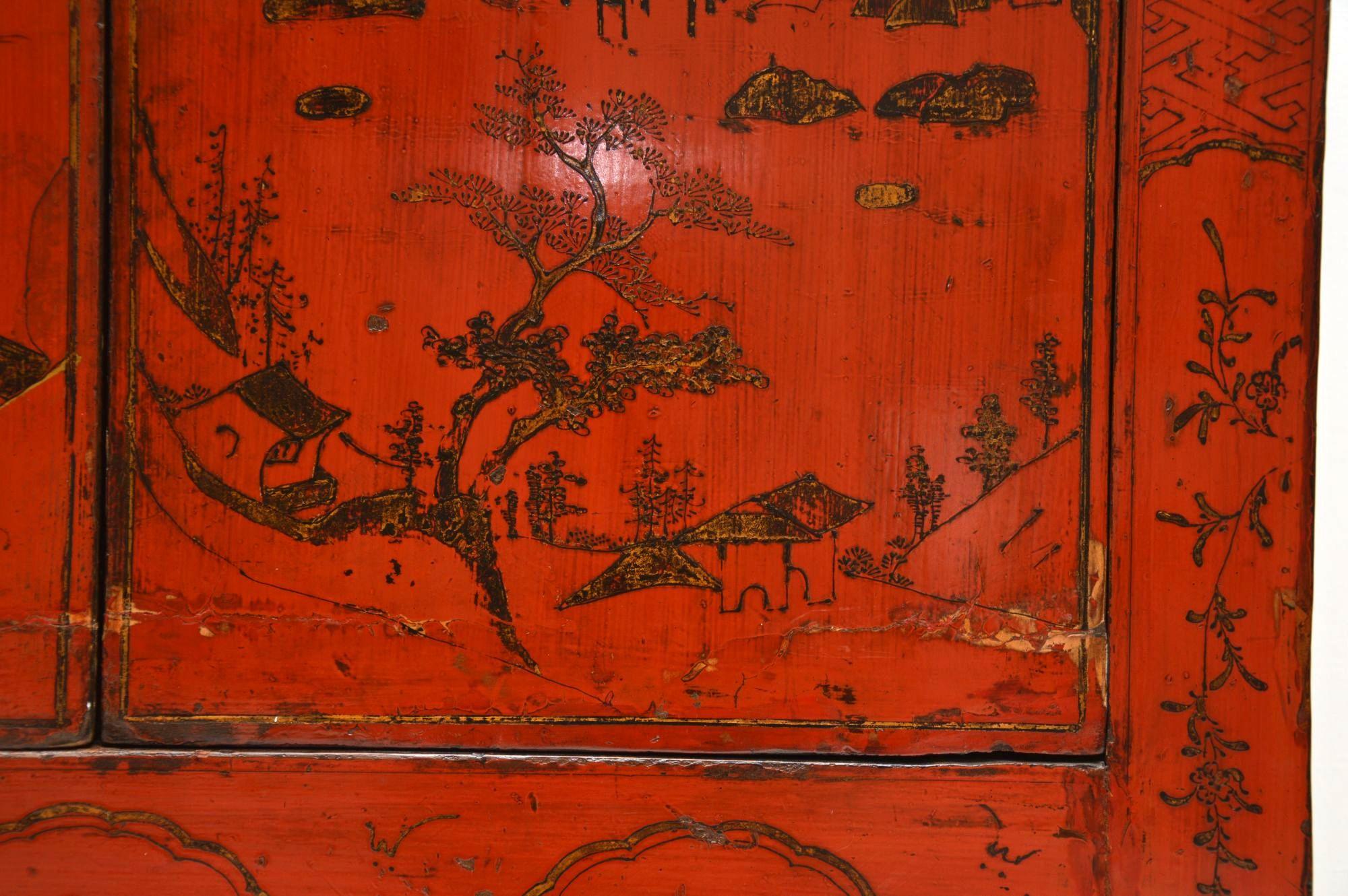 Mid-19th Century Antique Chinese Lacquered Wedding Cabinet