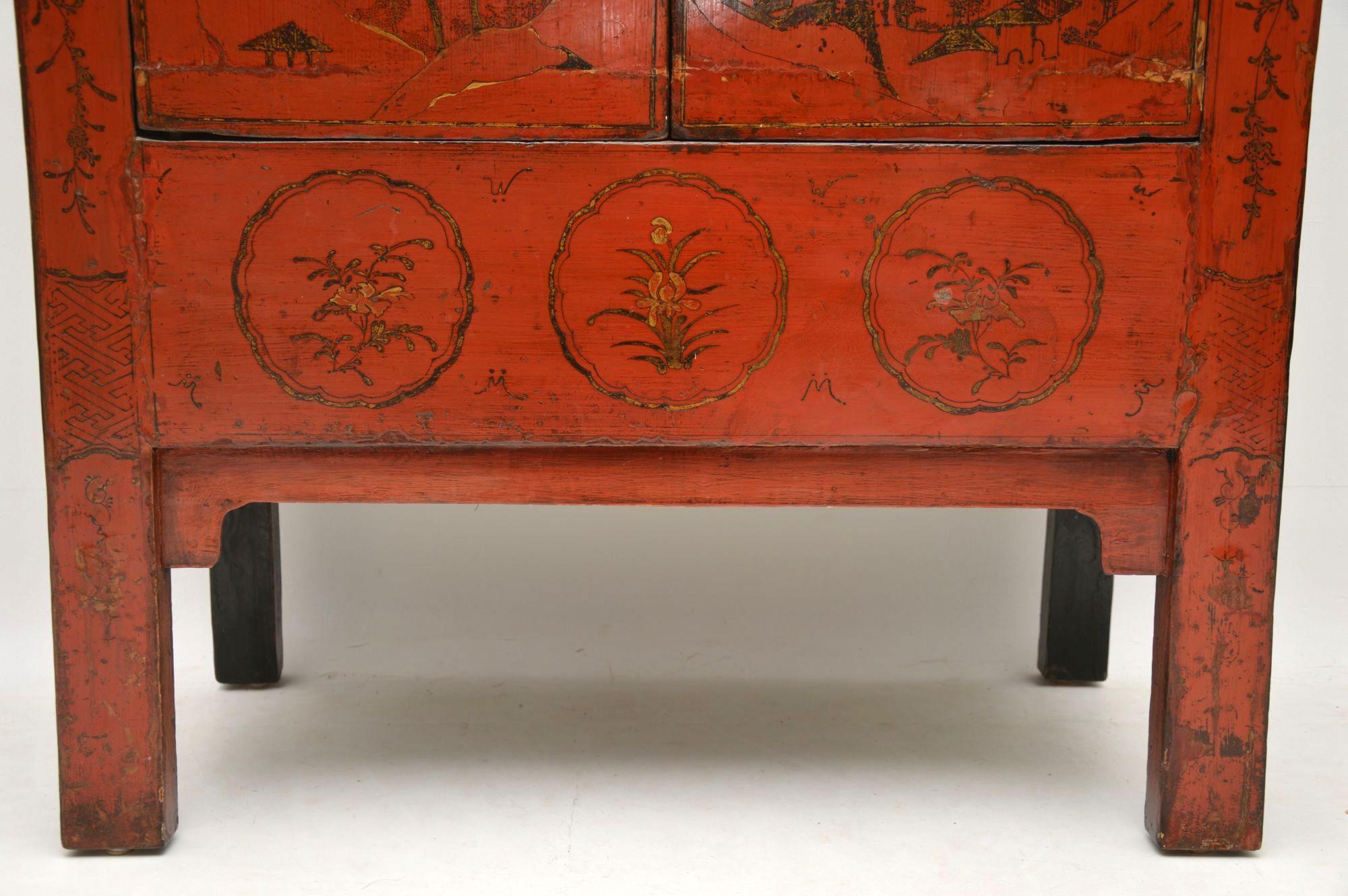 Wood Antique Chinese Lacquered Wedding Cabinet