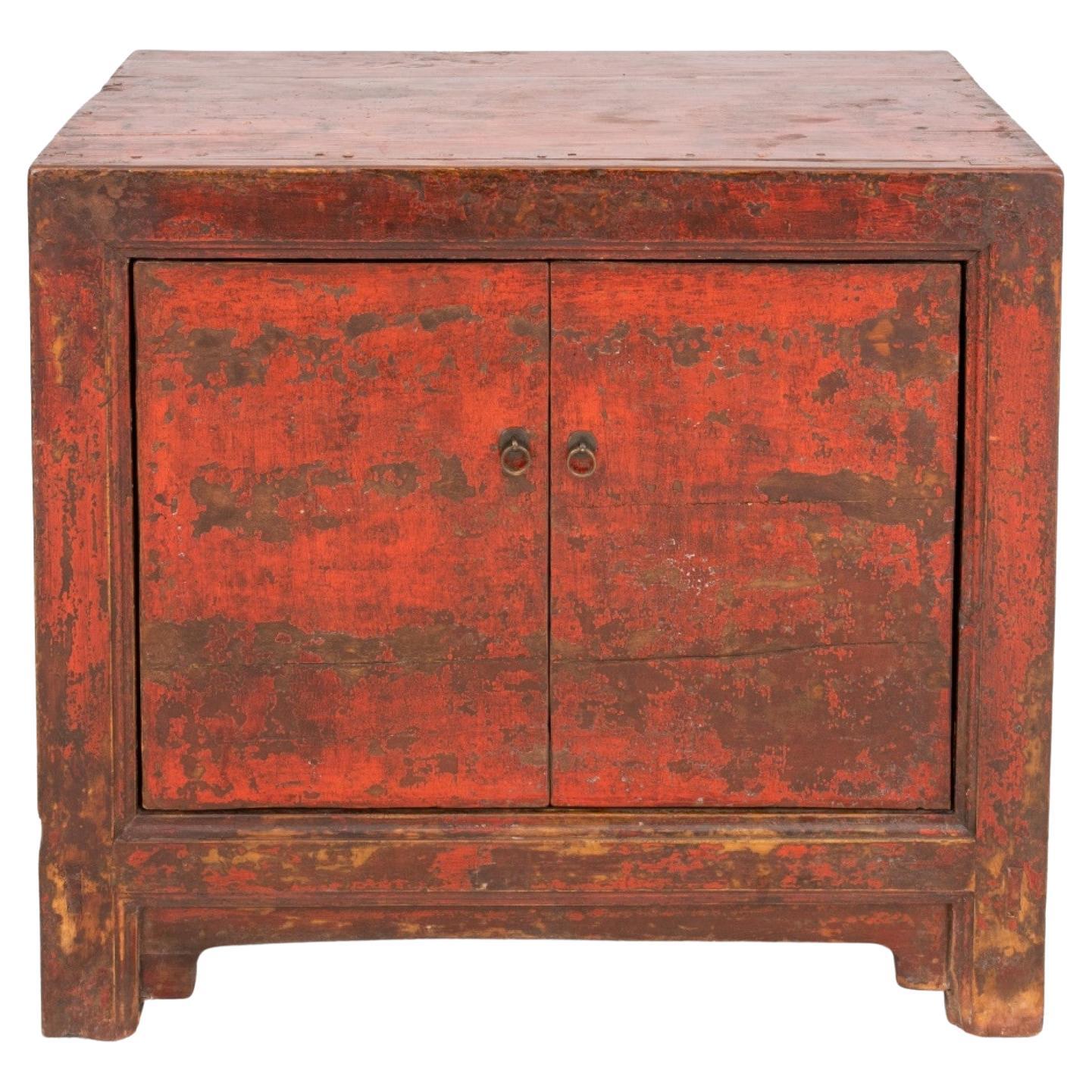 Antique Chinese Lacquered Wood Side Cabinet For Sale