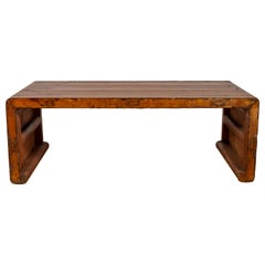 Antique Chinese Lacquered Wood Waterfall Coffee Table with Mustard Glaze Finish