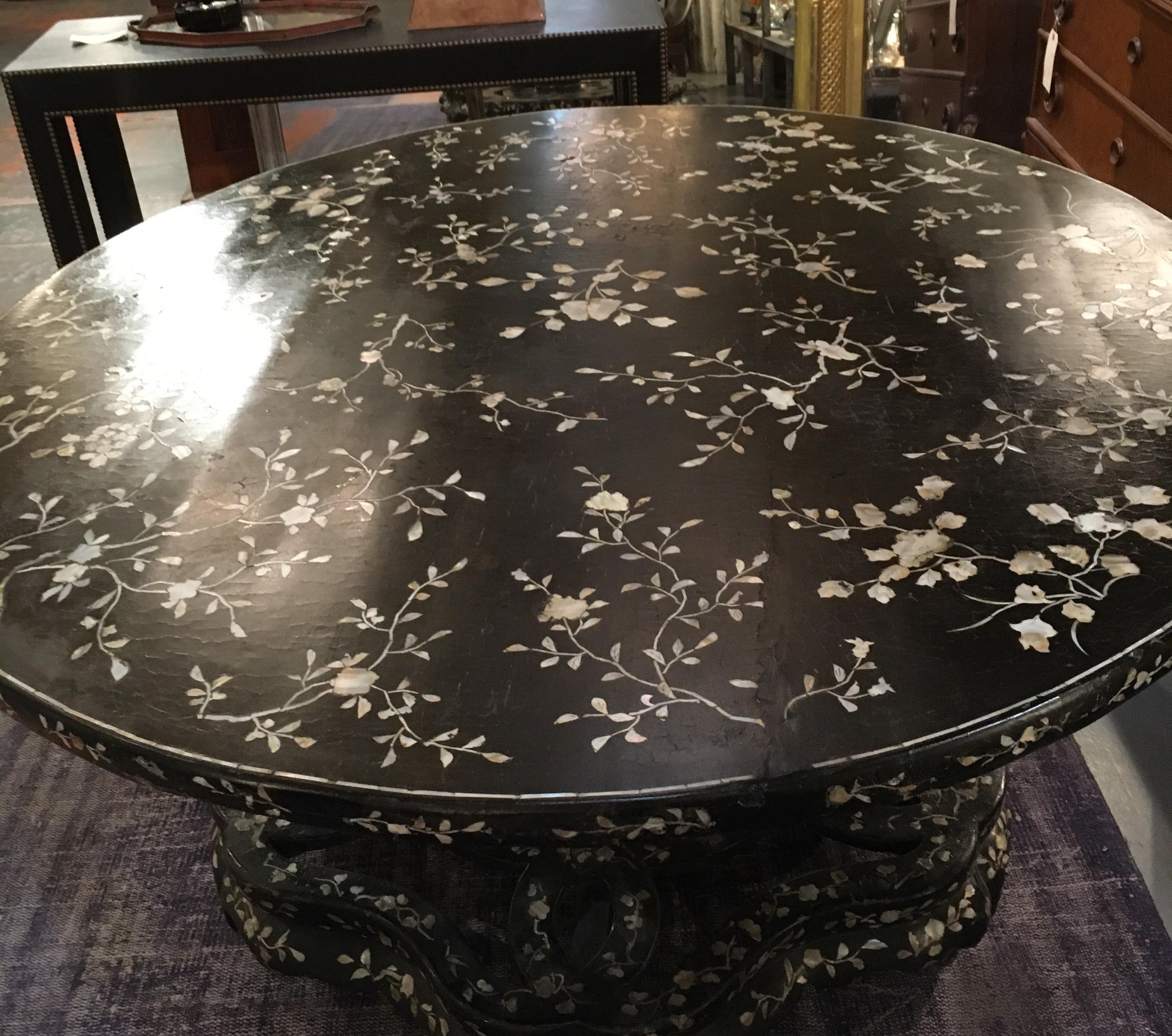 Antique Chinese Laquer and Mother of Pearl Grand Center Table 10
