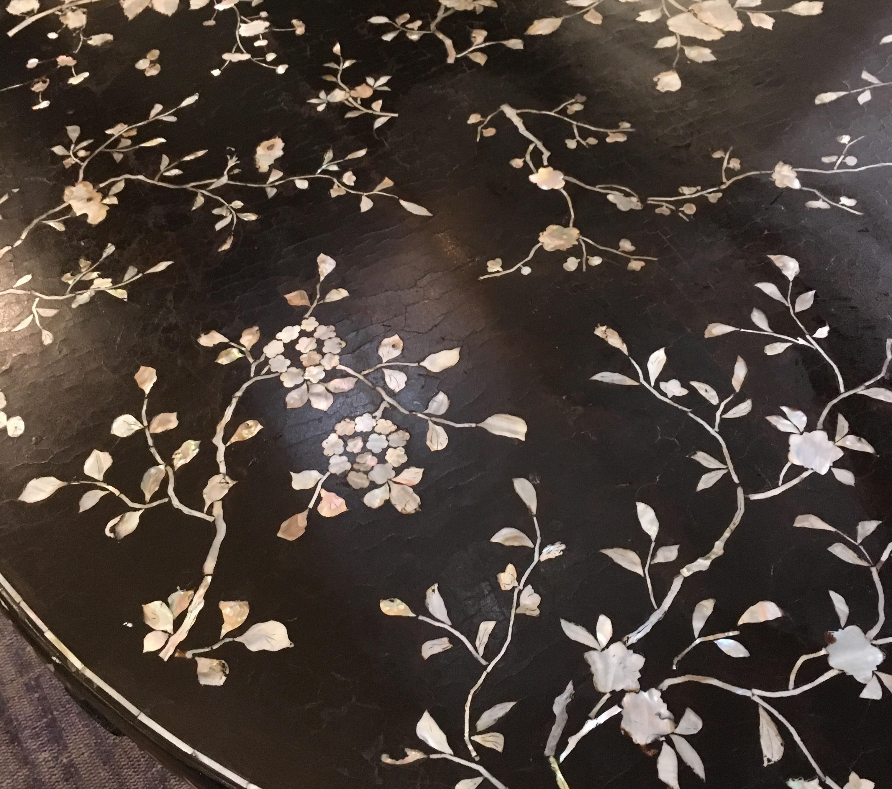 Antique Chinese Laquer and Mother of Pearl Grand Center Table 11