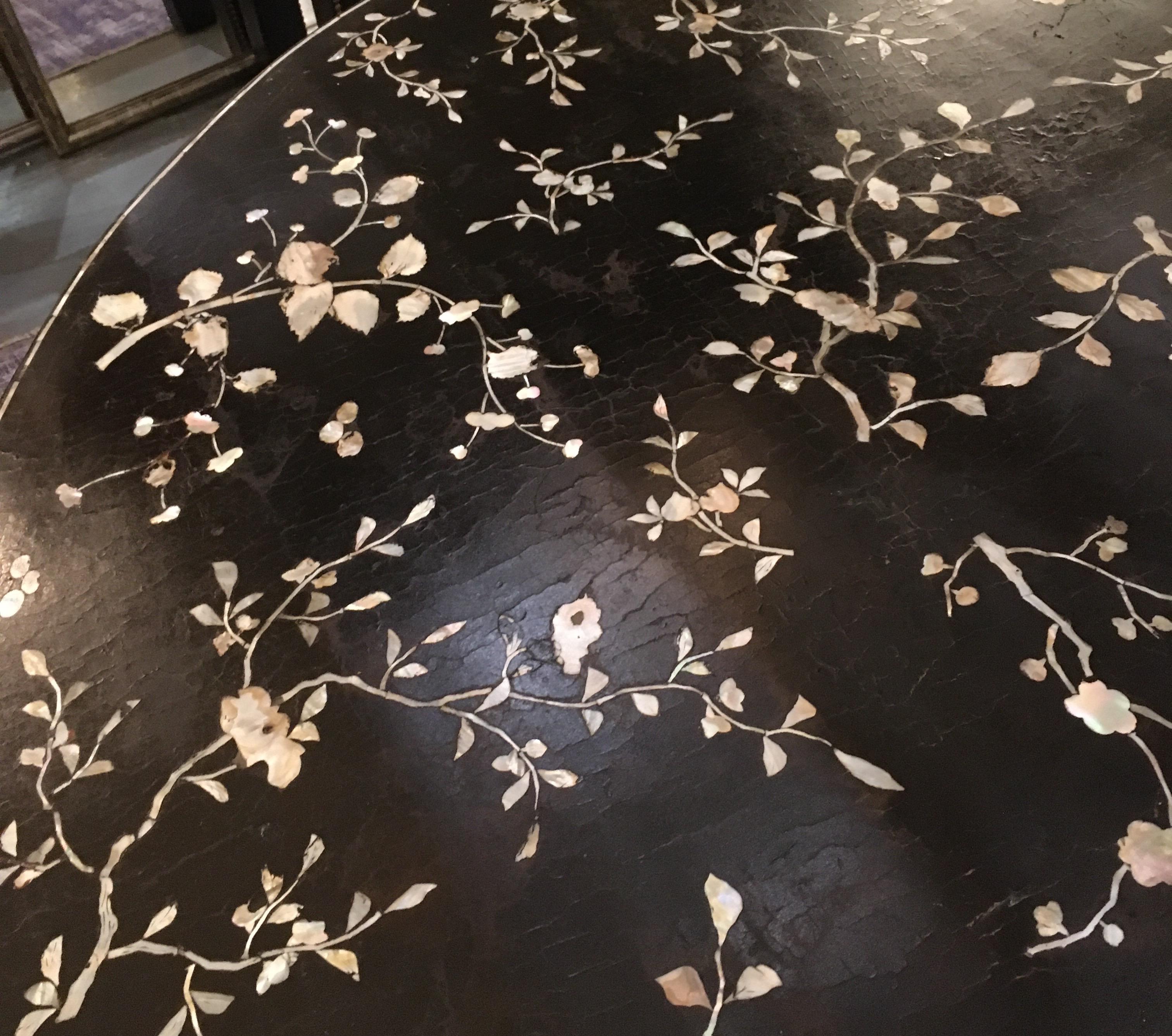 Antique Chinese Laquer and Mother of Pearl Grand Center Table 12