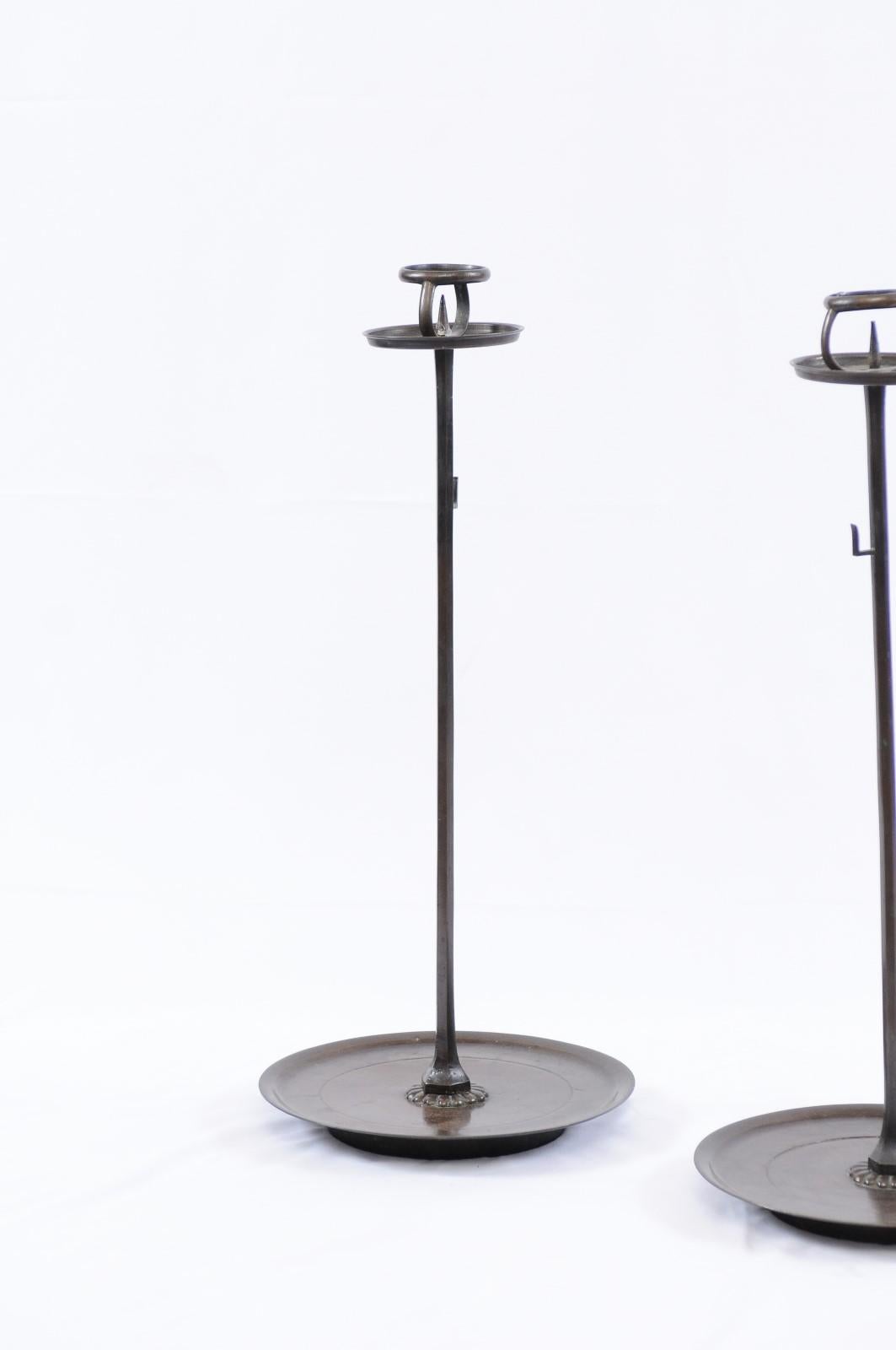 20th Century Antique Chinese Large Bronze Candlesticks, Pair For Sale