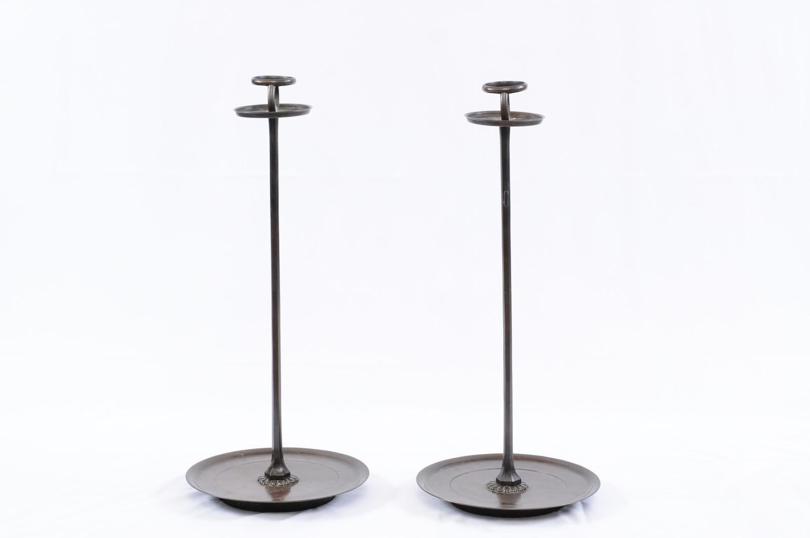 Antique Chinese Large Bronze Candlesticks, Pair For Sale 2