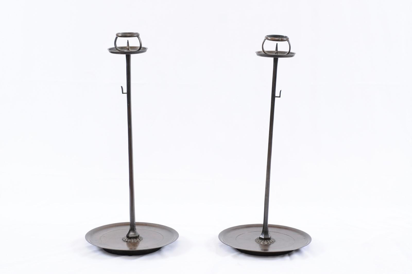Antique Chinese Large Bronze Candlesticks, Pair For Sale 3
