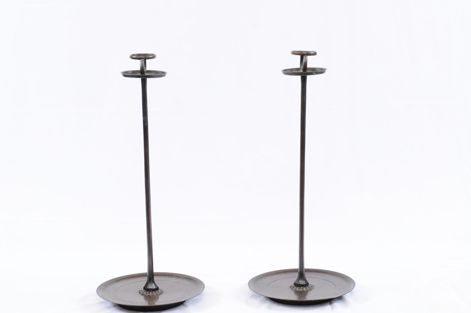 Antique Chinese Large Bronze Candlesticks, Pair For Sale 4