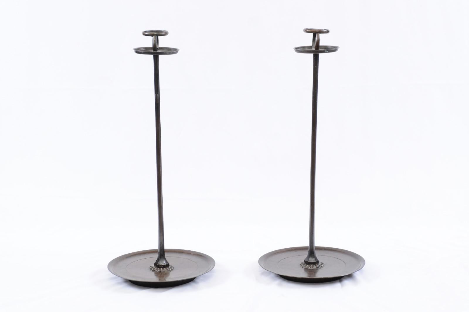 Antique Chinese Large Bronze Candlesticks, Pair For Sale 5