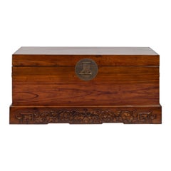 Antique Chinese Large Camphor Fur Chest on a Base with Hidden Wooden Rollers