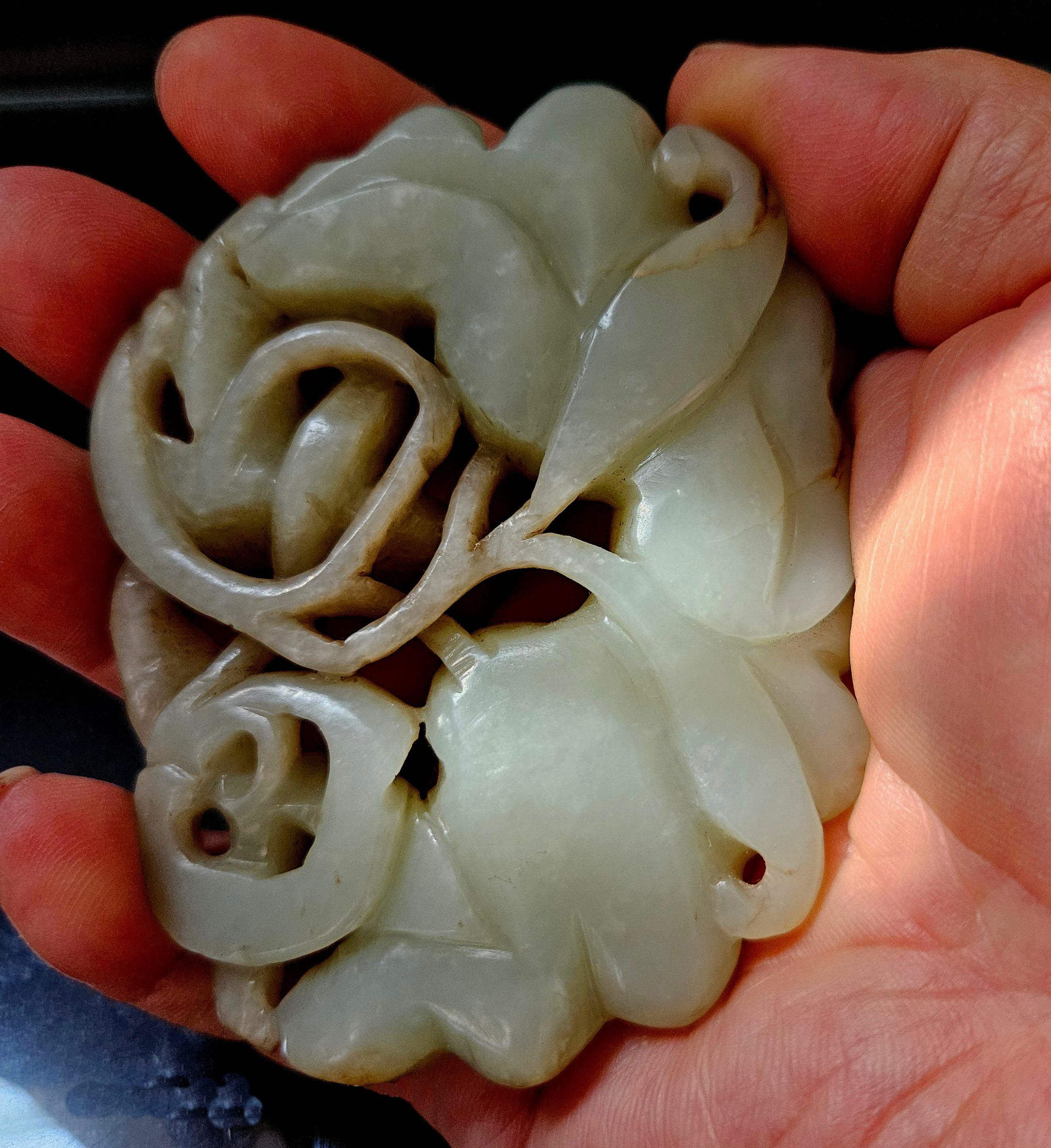 Antique Chinese Large Carved Jade Pendant  19th Century For Sale 11