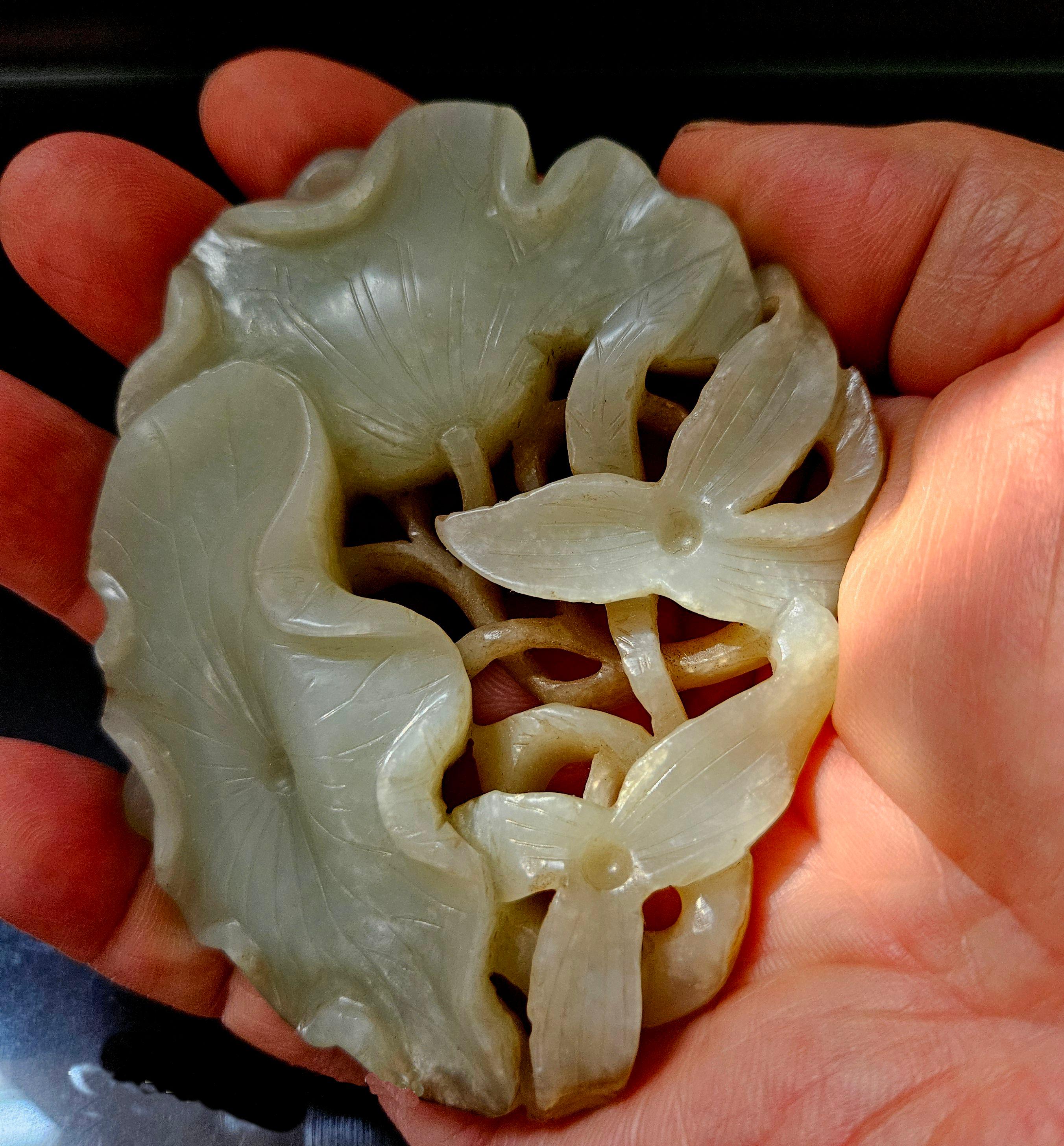 Antique Chinese Large Carved Jade Pendant  19th Century For Sale 12