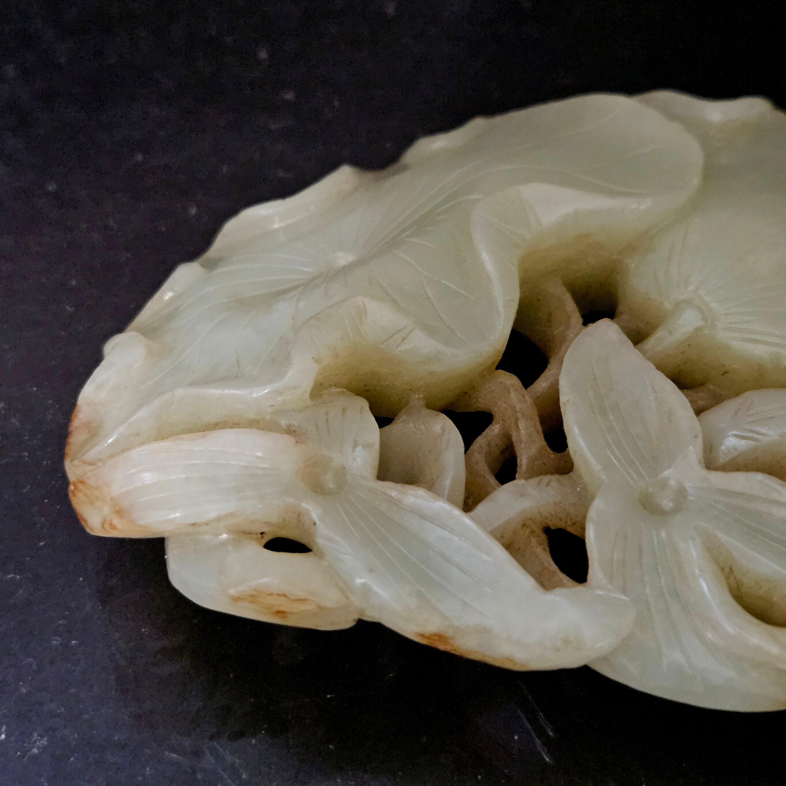 Antique Chinese Large Carved Jade Pendant  19th Century In Excellent Condition For Sale In Norton, MA
