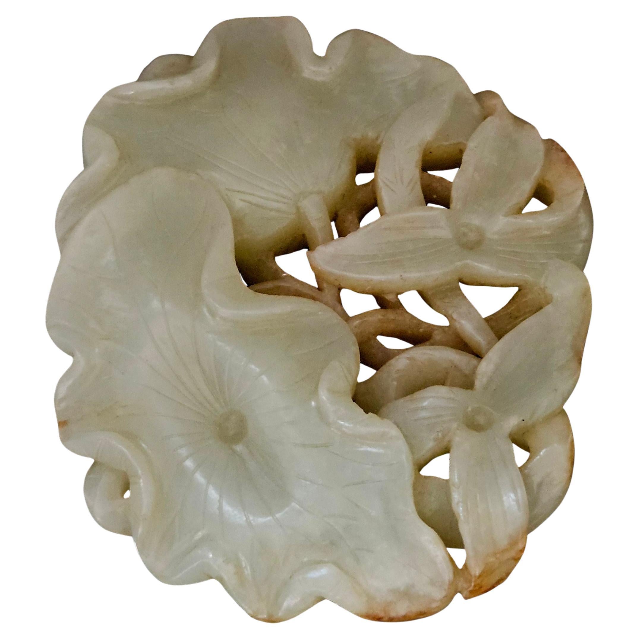 Antique Chinese Large Carved Jade Pendant  19th Century For Sale