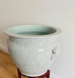 Antique Chinese Large Crackled  Porcelain Planter w Lion Heads