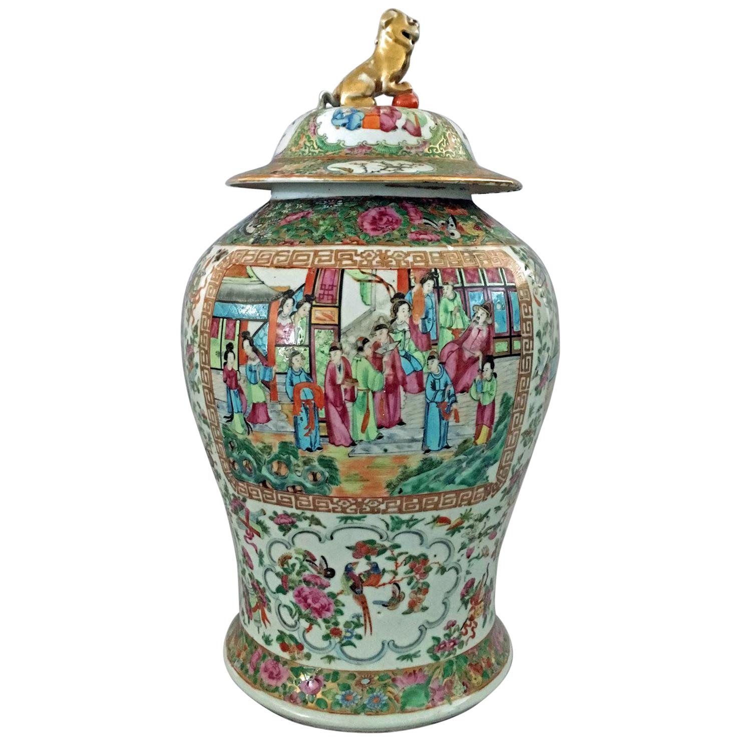 Antique Chinese Large Famille Rose Vase with Lid For Sale