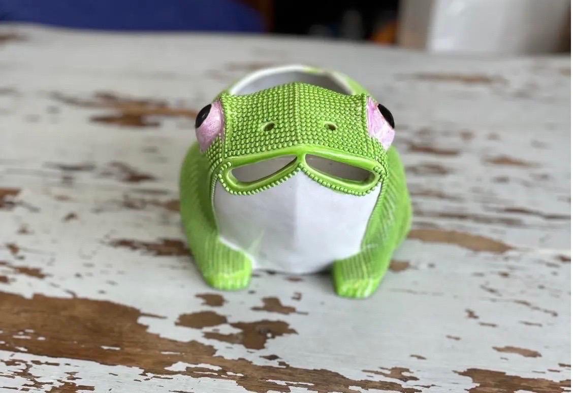 Cache-pot chinois ancien en porcelaine avec grenouille verte en vente 2