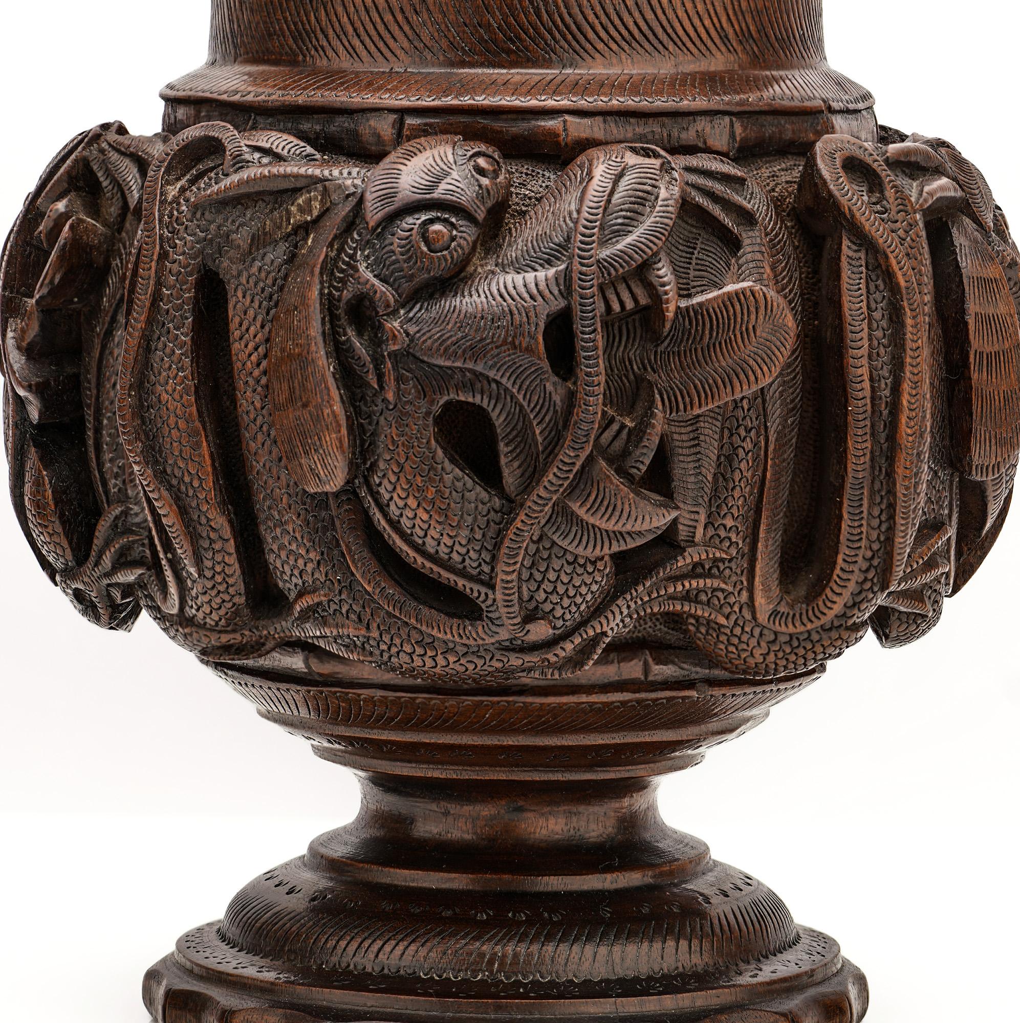 Indochina First Half of 20th Century Carved Wood Caddy with a Dragon Carvings For Sale 1
