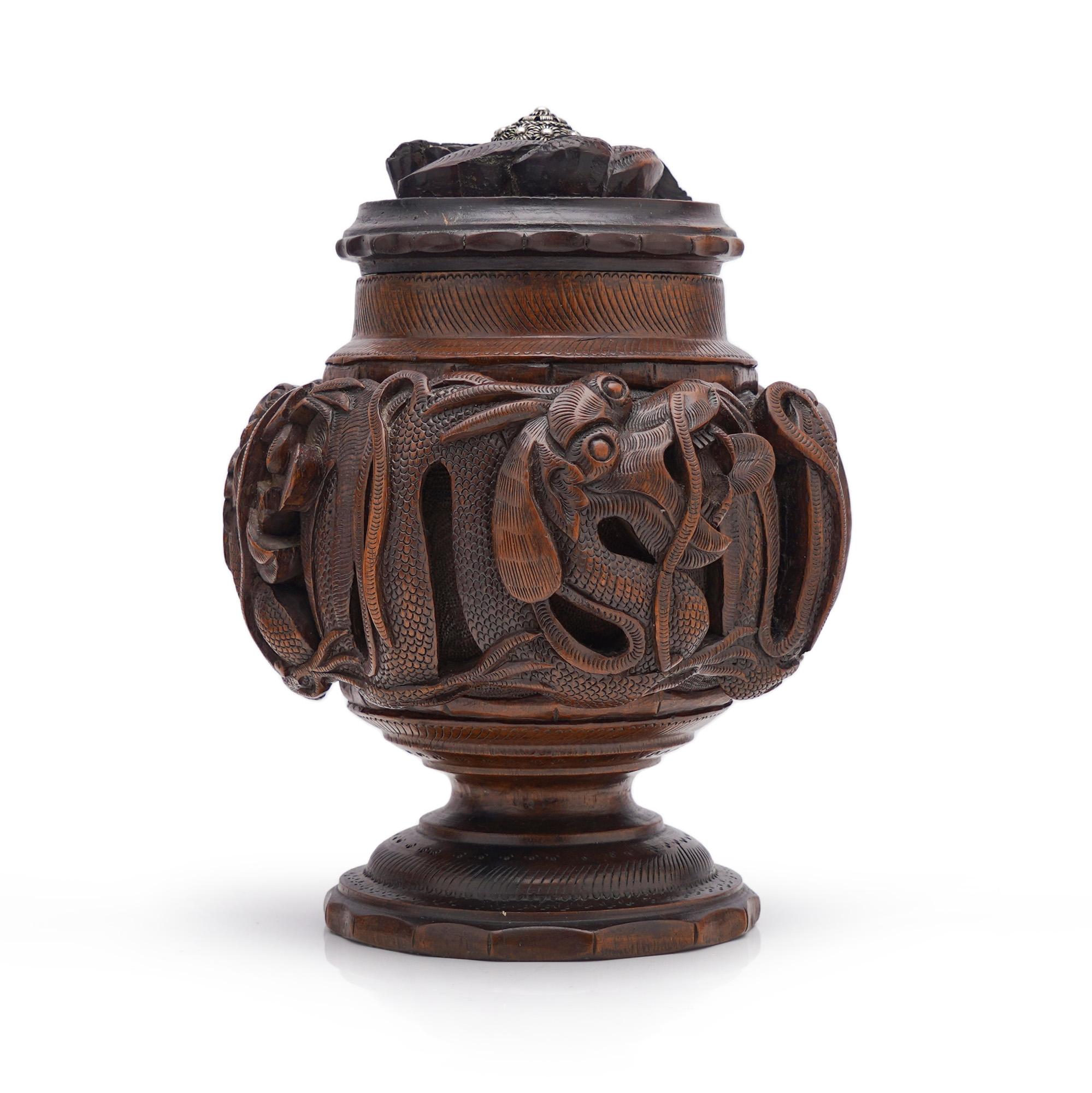Indochina First Half of 20th Century Carved Wood Caddy with a Dragon Carvings For Sale 3